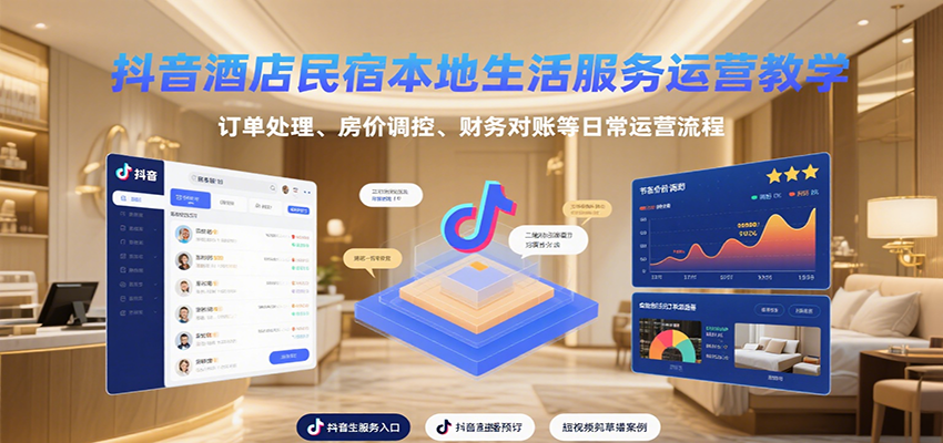 抖音酒店民宿本地生活服务运营教学，订单处理、房价调控、财务对账等日常运营流程创客联盟总站-闲云创业网-老韩轻创网-中创网-福缘网-冒泡网-资源之家-魔方项目库创客联盟总站