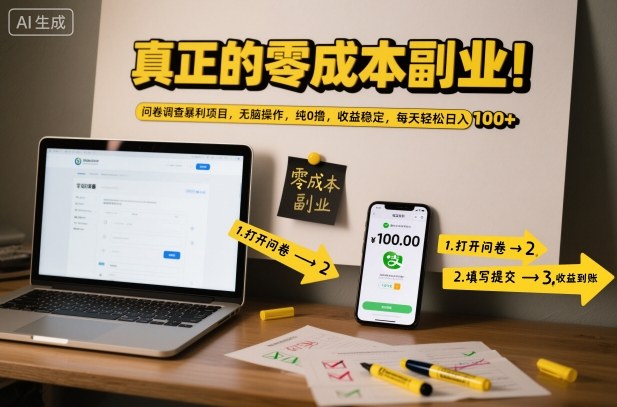 真正的零成本副业!问卷调查暴利项目,无脑操作,纯0撸,收益稳定,每天轻松日入100+【揭秘】创客联盟总站-闲云创业网-老韩轻创网-中创网-福缘网-冒泡网-资源之家-魔方项目库创客联盟总站