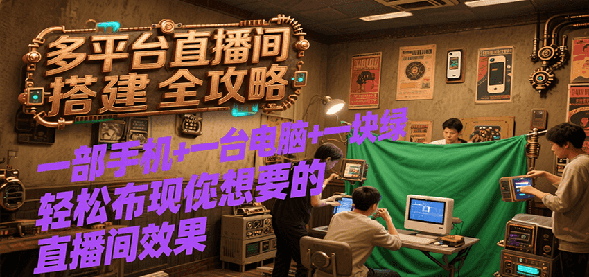 多平台直播间搭建全攻略,一部手机+一台电脑+一块绿布轻松实现你想要的直播间效果创客联盟总站-闲云创业网-老韩轻创网-中创网-福缘网-冒泡网-资源之家-魔方项目库创客联盟总站
