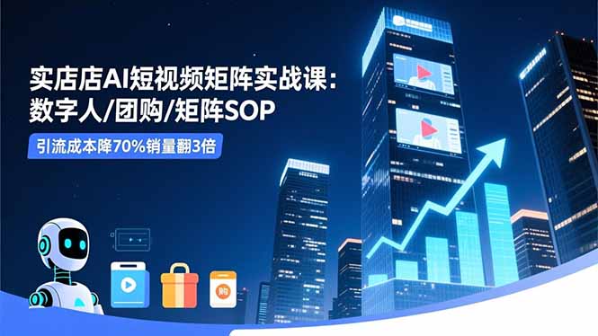 实体店AI短视频矩阵实战课：数字人/团购/矩阵SOP，引流成本降70%销量翻3倍创客联盟总站-闲云创业网-老韩轻创网-中创网-福缘网-冒泡网-资源之家-魔方项目库创客联盟总站