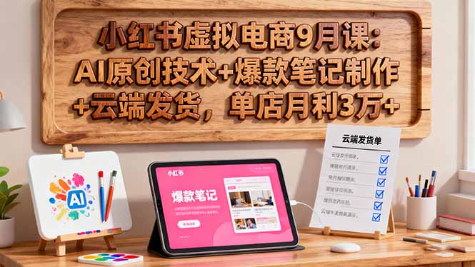 小红书虚拟电商9月课：AI原创技术+爆款笔记制作+云端发货，单店月利3万+创客联盟总站-闲云创业网-老韩轻创网-中创网-福缘网-冒泡网-资源之家-魔方项目库创客联盟总站