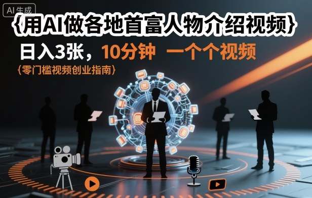 用AI做各地首富人物介绍视频，日入3张，10分钟一个视频创客联盟总站-闲云创业网-老韩轻创网-中创网-福缘网-冒泡网-资源之家-魔方项目库创客联盟总站