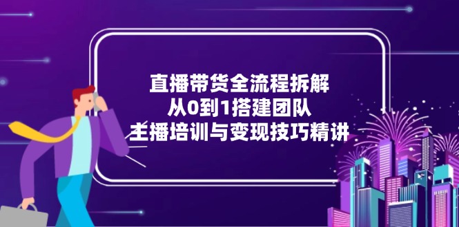 直播带货全流程拆解：从0到1搭建团队，主播培训与变现技巧精讲创客联盟总站-闲云创业网-老韩轻创网-中创网-福缘网-冒泡网-资源之家-魔方项目库创客联盟总站
