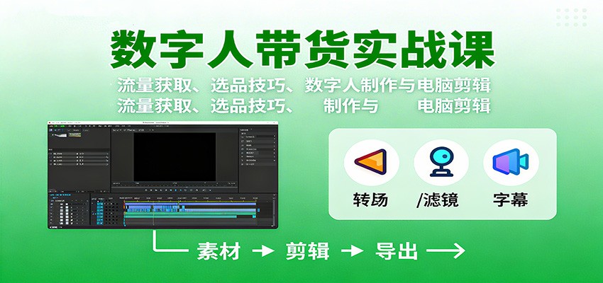 数字人变现实战课：流量获取、选品技巧、数字人制作与电脑剪辑创客联盟总站-闲云创业网-老韩轻创网-中创网-福缘网-冒泡网-资源之家-魔方项目库创客联盟总站