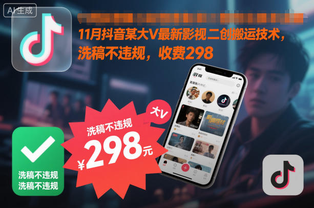 11月抖音某大V最新影视二创搬运技术,洗稿不违规,收费298创客联盟总站-闲云创业网-老韩轻创网-中创网-福缘网-冒泡网-资源之家-魔方项目库创客联盟总站