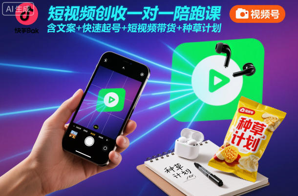 短视频创收一对一陪跑课,含文案+快速起号+短视频带货+种草计划创客联盟总站-闲云创业网-老韩轻创网-中创网-福缘网-冒泡网-资源之家-魔方项目库创客联盟总站