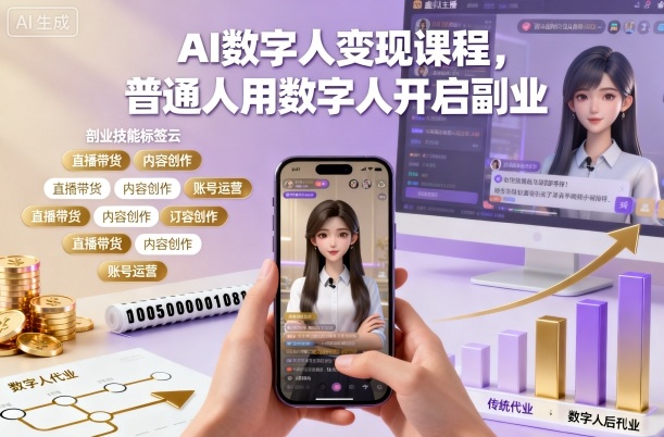 AI数字人变现课程,普通人用数字人开启副业创客联盟总站-闲云创业网-老韩轻创网-中创网-福缘网-冒泡网-资源之家-魔方项目库创客联盟总站