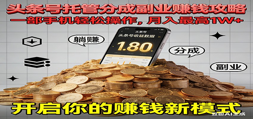 全程托管今日头条,一部手机就可以开干,最高躺赚1W+创客联盟总站-闲云创业网-老韩轻创网-中创网-福缘网-冒泡网-资源之家-魔方项目库创客联盟总站