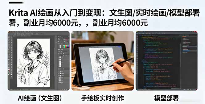 Krita AI绘画从入门到变现:文生图/实时绘画/模型部署,副业月均6000元创客联盟总站-闲云创业网-老韩轻创网-中创网-福缘网-冒泡网-资源之家-魔方项目库创客联盟总站