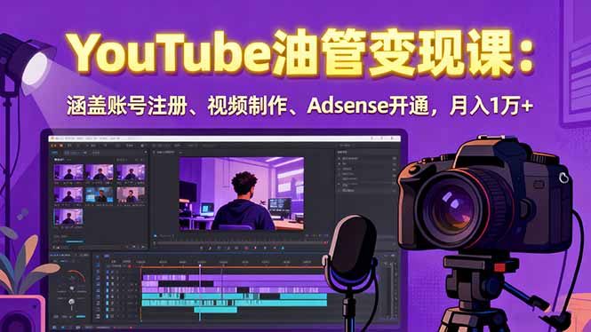 2025YouTube油管变现课：涵盖账号注册、视频制作、Adsense开通，月入1万+创客联盟总站-闲云创业网-老韩轻创网-中创网-福缘网-冒泡网-资源之家-魔方项目库创客联盟总站