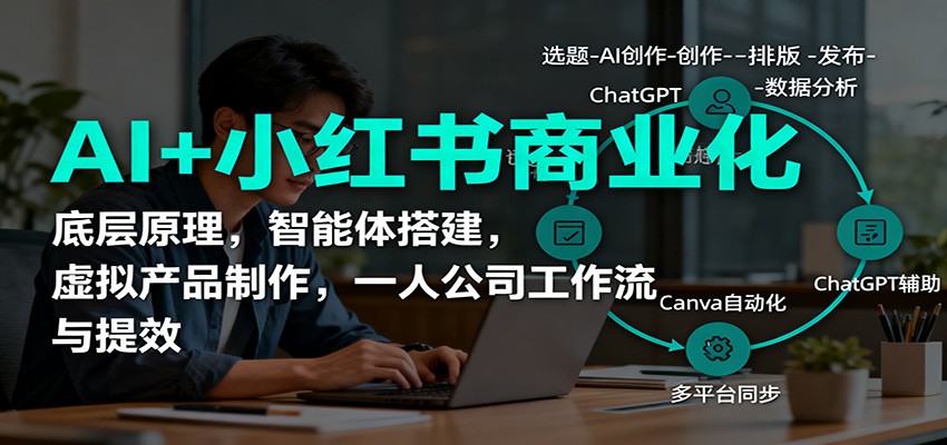 AI+小红书商业化,底层原理,智能体搭建,虚拟产品制作,一人公司工作流与提效创客联盟总站-闲云创业网-老韩轻创网-中创网-福缘网-冒泡网-资源之家-魔方项目库创客联盟总站