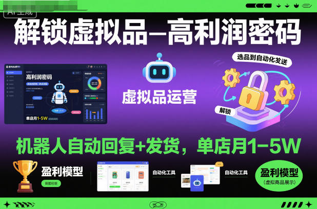 解锁虚拟品高利润密码：机器人自动回复+发货，单店月1-5W【揭秘】创客联盟总站-闲云创业网-老韩轻创网-中创网-福缘网-冒泡网-资源之家-魔方项目库创客联盟总站