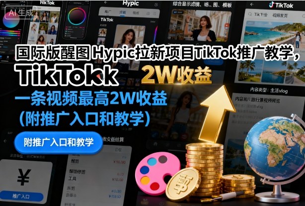 国际版醒图Hypic拉新项目TikTok推广教学,一条视频最高2W收益(附推广入口和教学)创客联盟总站-闲云创业网-老韩轻创网-中创网-福缘网-冒泡网-资源之家-魔方项目库创客联盟总站