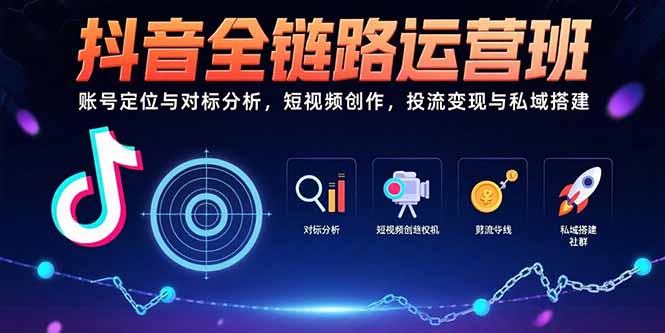 抖音全链路运营班:账号定位与对标分析,短视频创作,投流变现与私域搭建创客联盟总站-闲云创业网-老韩轻创网-中创网-福缘网-冒泡网-资源之家-魔方项目库创客联盟总站