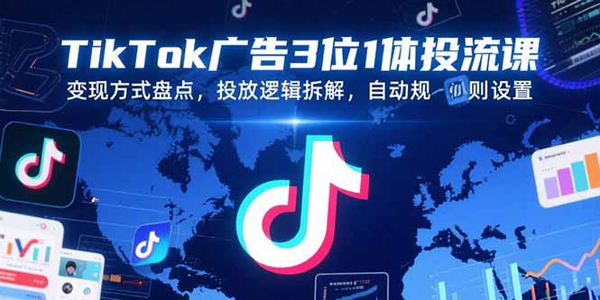 TikTok广告3位1体投流课，变现方式盘点，投放逻辑拆解，自动规则设置创客联盟总站-闲云创业网-老韩轻创网-中创网-福缘网-冒泡网-资源之家-魔方项目库创客联盟总站