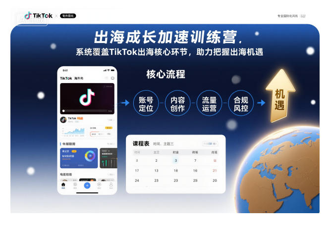 出海成长加速训练营,系统覆盖TikTok出海核心环节,助力把握出海机遇(更新)创客联盟总站-闲云创业网-老韩轻创网-中创网-福缘网-冒泡网-资源之家-魔方项目库创客联盟总站