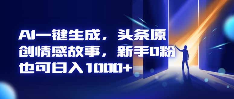 AI一键生成，头条原创情感故事，新手0粉也可日入1000+创客联盟总站-闲云创业网-老韩轻创网-中创网-福缘网-冒泡网-资源之家-魔方项目库创客联盟总站