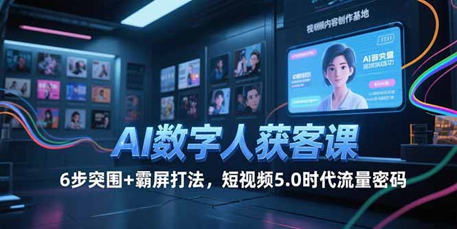 AI数字人获客课，6步突围+霸屏打法，短视频5.0时代流量密码创客联盟总站-闲云创业网-老韩轻创网-中创网-福缘网-冒泡网-资源之家-魔方项目库创客联盟总站