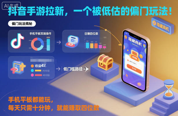 抖音手游拉新,一个被低估的偏门玩法!手机平板都能玩,每天只需十分钟,就能賺取四位数【揭秘】创客联盟总站-闲云创业网-老韩轻创网-中创网-福缘网-冒泡网-资源之家-魔方项目库创客联盟总站