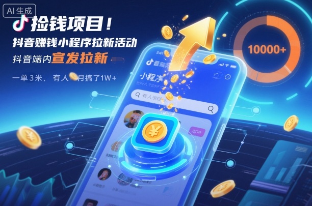 捡钱项目！抖音賺钱小程序拉新活动，抖音端内宣发拉新，一单3米，有人半个月搞了1W+创客联盟总站-闲云创业网-老韩轻创网-中创网-福缘网-冒泡网-资源之家-魔方项目库创客联盟总站