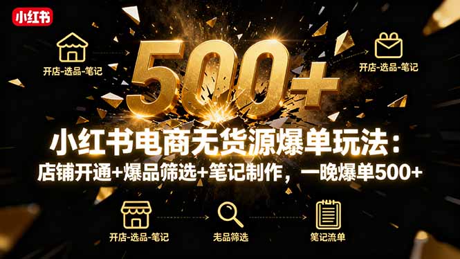 小红书电商无货源爆单玩法：店铺开通+爆品筛选+笔记制作，一晚爆单500+创客联盟总站-闲云创业网-老韩轻创网-中创网-福缘网-冒泡网-资源之家-魔方项目库创客联盟总站