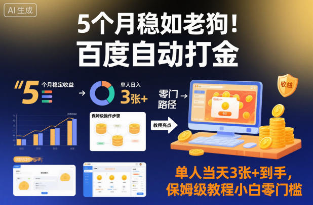 5个月稳如老狗！百度自动打金，单人当天3张+到手，保姆级教程小白零门槛【揭秘】创客联盟总站-闲云创业网-老韩轻创网-中创网-福缘网-冒泡网-资源之家-魔方项目库创客联盟总站