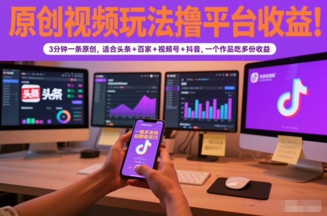 原创视频玩法撸平台收益,3分钟一条原创,适合头条+百家+视频号+抖音,一个作品吃多份收益创客联盟总站-闲云创业网-老韩轻创网-中创网-福缘网-冒泡网-资源之家-魔方项目库创客联盟总站