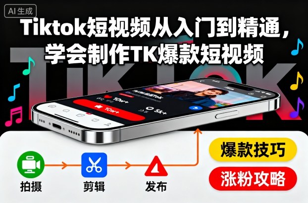 Tiktok短视频从入门到精通,学会制作TK爆款短视频创客联盟总站-闲云创业网-老韩轻创网-中创网-福缘网-冒泡网-资源之家-魔方项目库创客联盟总站