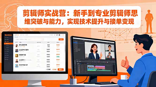 剪辑师实战营：新手到专业剪辑师思维突破与能力，实现技术提升与接单变现创客联盟总站-闲云创业网-老韩轻创网-中创网-福缘网-冒泡网-资源之家-魔方项目库创客联盟总站