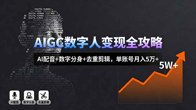 AIGC数字人变现全攻略，AI配音+数字分身+去重剪辑，单账号月入5万+创客联盟总站-闲云创业网-老韩轻创网-中创网-福缘网-冒泡网-资源之家-魔方项目库创客联盟总站