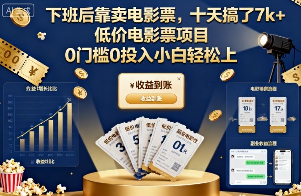 下班后靠卖电影票,十天搞了7k+,低价电影票项目,0门槛0投入小白轻松上手【揭秘】创客联盟总站-闲云创业网-老韩轻创网-中创网-福缘网-冒泡网-资源之家-魔方项目库创客联盟总站