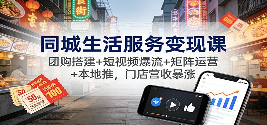 同城生活服务变现课：团购搭建+短视频爆流+矩阵运营+本地推，门店营收暴涨创客联盟总站-闲云创业网-老韩轻创网-中创网-福缘网-冒泡网-资源之家-魔方项目库创客联盟总站