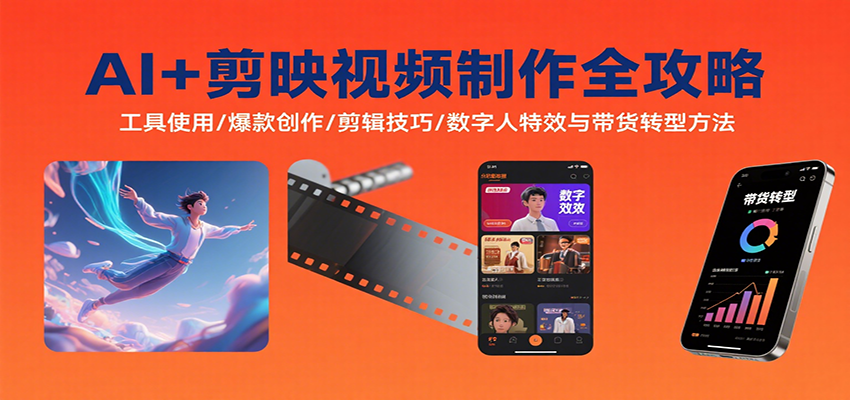 AI+剪映视频制作全攻略:工具使用/爆款创作/剪辑技巧/数字人特效与带货转型方法创客联盟总站-闲云创业网-老韩轻创网-中创网-福缘网-冒泡网-资源之家-魔方项目库创客联盟总站