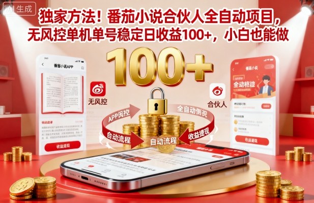 独家方法!番茄小说合伙人全自动挂G项目,无风控单机单号稳定日收益100+,小白也能做【揭秘】创客联盟总站-闲云创业网-老韩轻创网-中创网-福缘网-冒泡网-资源之家-魔方项目库创客联盟总站