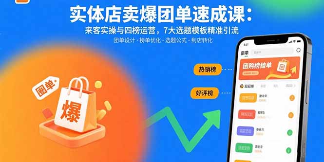 实体店卖爆团单速成课:来客实操与四榜运营,7大选题模板精准引流创客联盟总站-闲云创业网-老韩轻创网-中创网-福缘网-冒泡网-资源之家-魔方项目库创客联盟总站