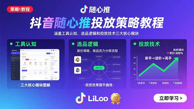 抖音随心推投放策略教程：涵盖工具认知、选品逻辑和投放技术三大核心模块创客联盟总站-闲云创业网-老韩轻创网-中创网-福缘网-冒泡网-资源之家-魔方项目库创客联盟总站