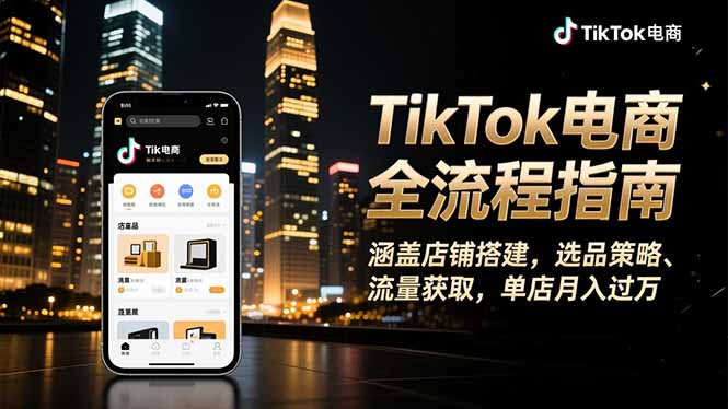 TikTok电商全流程指南，涵盖店铺搭建、选品策略、流量获取，单店月入过万创客联盟总站-闲云创业网-老韩轻创网-中创网-福缘网-冒泡网-资源之家-魔方项目库创客联盟总站
