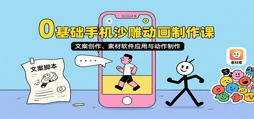 0基础手机沙雕动画制作课,文案创作、素材软件应用与动作制作创客联盟总站-闲云创业网-老韩轻创网-中创网-福缘网-冒泡网-资源之家-魔方项目库创客联盟总站