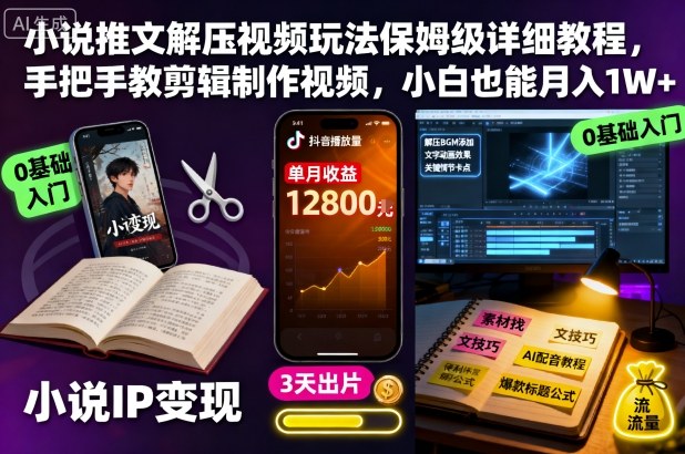 小说推文解压视频玩法保姆级详细教程,手把手教剪辑制作视频,小白也能月入1W+创客联盟总站-闲云创业网-老韩轻创网-中创网-福缘网-冒泡网-资源之家-魔方项目库创客联盟总站