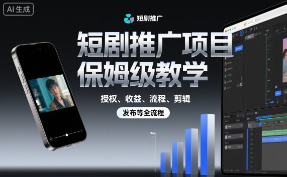 短剧推广项目保姆级教学,授权、收益、流程、剪辑,发布等全流程创客联盟总站-闲云创业网-老韩轻创网-中创网-福缘网-冒泡网-资源之家-魔方项目库创客联盟总站