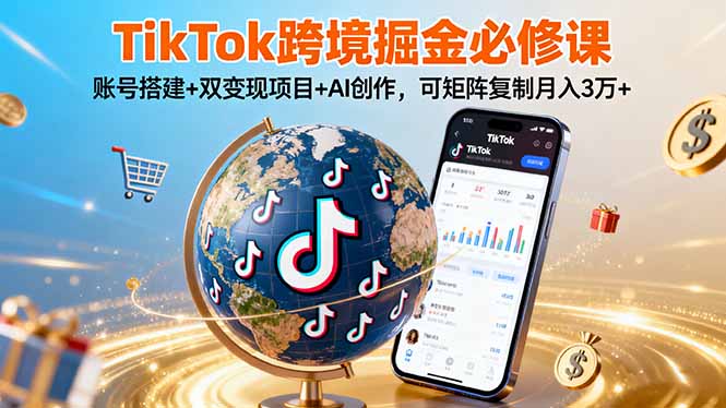 TikTo跨境掘金必修课，账号搭建+双变现项目+AI创作，可矩阵复制月入3万+创客联盟总站-闲云创业网-老韩轻创网-中创网-福缘网-冒泡网-资源之家-魔方项目库创客联盟总站