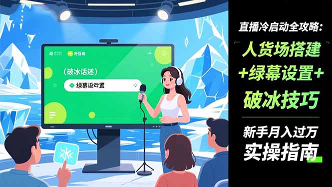 直播冷启动全攻略:人货场搭建+绿幕设置+破冰技巧，新手月入过万实操指南创客联盟总站-闲云创业网-老韩轻创网-中创网-福缘网-冒泡网-资源之家-魔方项目库创客联盟总站
