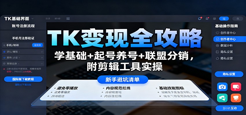 TK变现全攻略:学基础+起号养号+联盟分销,附剪辑工具实操创客联盟总站-闲云创业网-老韩轻创网-中创网-福缘网-冒泡网-资源之家-魔方项目库创客联盟总站