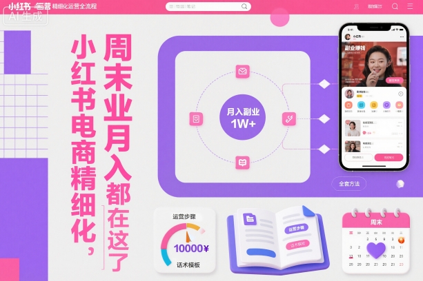 小红书电商精细化运营全流程,周末副业月入1W+,全套方法都在这了创客联盟总站-闲云创业网-老韩轻创网-中创网-福缘网-冒泡网-资源之家-魔方项目库创客联盟总站