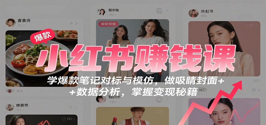 小红书赚钱课：学爆款笔记对标与模仿，做吸睛封面 + 数据分析，掌握变现秘籍创客联盟总站-闲云创业网-老韩轻创网-中创网-福缘网-冒泡网-资源之家-魔方项目库创客联盟总站