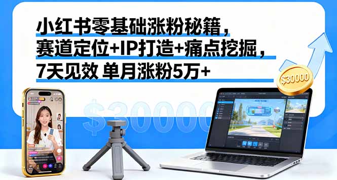 小红书零基础涨粉秘籍，赛道定位+IP打造+痛点挖掘，7天见效 单月涨粉5万+创客联盟总站-闲云创业网-老韩轻创网-中创网-福缘网-冒泡网-资源之家-魔方项目库创客联盟总站