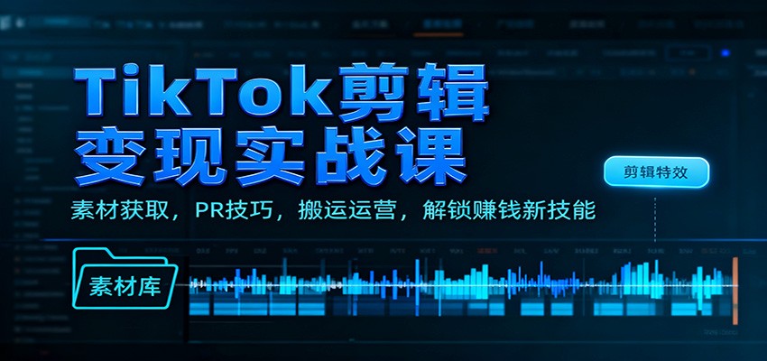 TikTok剪辑变现实战课:素材获取,PR技巧,搬运运营,解锁赚钱新技能创客联盟总站-闲云创业网-老韩轻创网-中创网-福缘网-冒泡网-资源之家-魔方项目库创客联盟总站