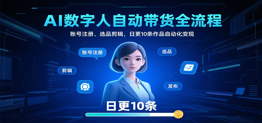 AI数字人自动带货全流程:账号注册、选品剪辑,日更10条作品自动化变现创客联盟总站-闲云创业网-老韩轻创网-中创网-福缘网-冒泡网-资源之家-魔方项目库创客联盟总站