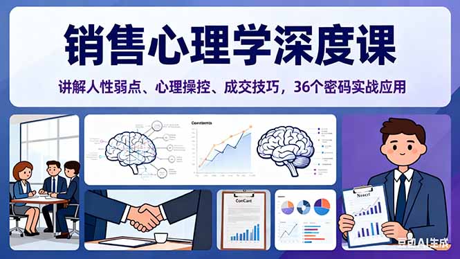 销售心理学深度课，讲解人性弱点、心理操控、成交技巧，36个密码实战应用创客联盟总站-闲云创业网-老韩轻创网-中创网-福缘网-冒泡网-资源之家-魔方项目库创客联盟总站