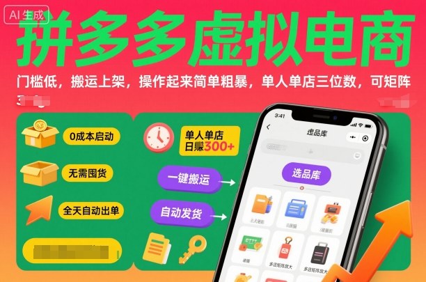 拼多多虚拟电商,门槛低,搬运上架,操作起来简单粗暴,单人单店三位数,可矩阵创客联盟总站-闲云创业网-老韩轻创网-中创网-福缘网-冒泡网-资源之家-魔方项目库创客联盟总站